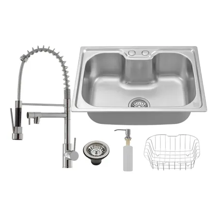 Pia Simples De Aço Inox 50x40cm C/ Torneira Flexível Holtter Home Vitorne Prateado
