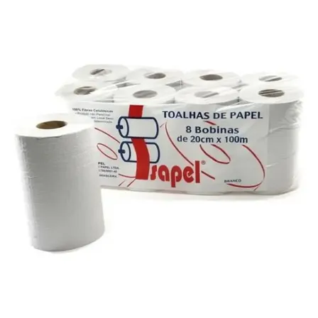 Toalha De Papel Em Bobina 20x100x8 Branco Isapel