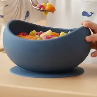 Tigela Bowl Infantil Azul Silicone Ventosa Clingo Liso