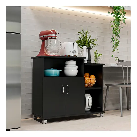 Fruteira Armário para Cozinha Balcão Para Cafeteira E Forno Cor Preto Nova Decor