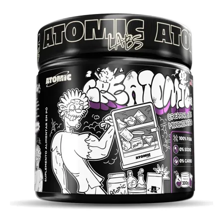 Creatina 100% Pura Monohidratada - Creatomic Atomic Labs 300g - Rende 100 Doses - Sabor Neutro Sem Sabor