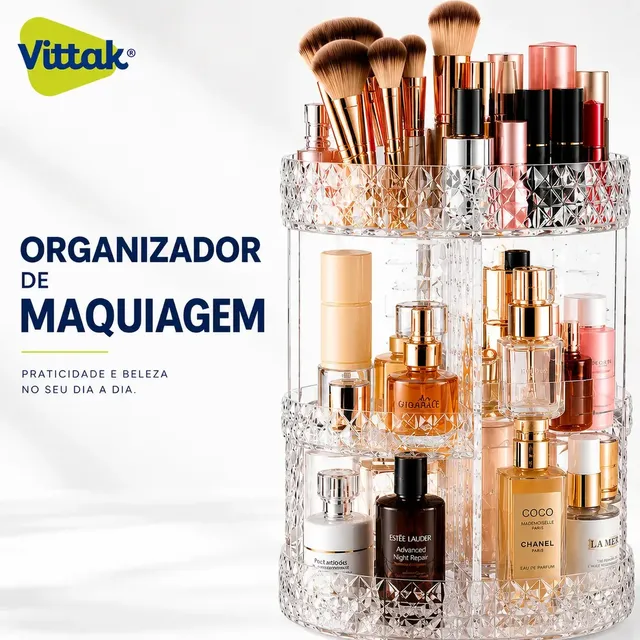 Vittak Organizador Maquiagem Cosméticos Batom Acrílico Giratório 360º Ajustável Transparente
