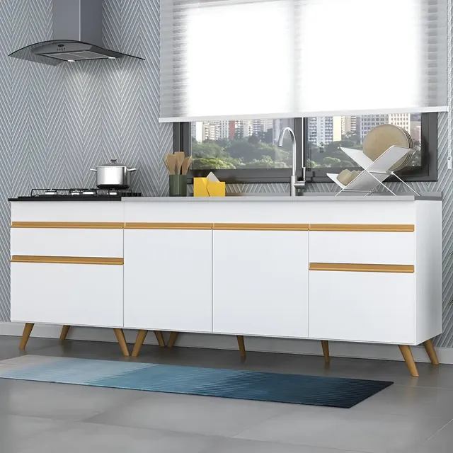Kit 2 Balcões - Gabinete para Pia 1,50 e Balcão para Cooktop 70cm Veneza GW Multimóveis MP2073 Branco