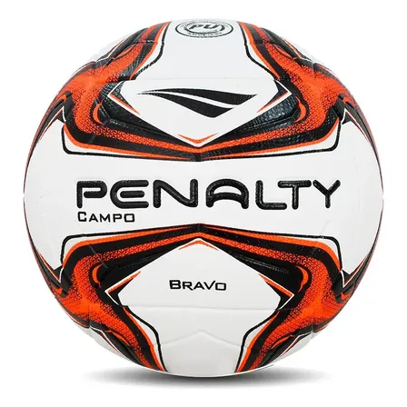 Bola Futebol Campo Penalty Bravo Xxiv Laminado Pu Ultra Fusion Câmara 6d Oficial Tamanho 5 Alta Durabilidade Controle Precisão Treino E Jogos Em Gramado Branco/laranja