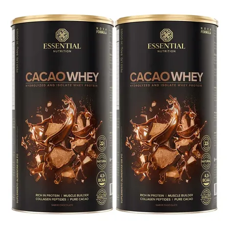 X2 Suplemento Em Pó Essential Nutrition Cacao Whey Sabor Chocolate Em Lata De 840g