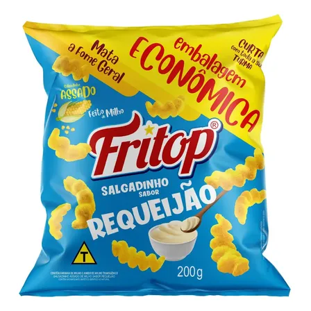 Salgadinho Tamanho Familia Sabor Requeijão Fritop 200g Petisco Aperitivo Chips Lanche Crocante