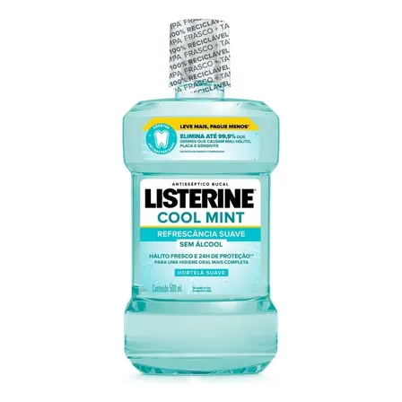 Enxaguante bucal refrescância suave sem álcool 500ml Listerine