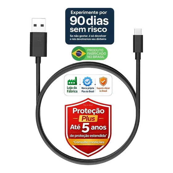 Plus Do Brasil Cabo Rápido Usb Tipo C 3A Compativel Com Samsung Motorola Xiaomi Apple Iphone 16 15 Pro Max Carplay Ps5 Premium Blindado Para Carregador e Dados Fabricado No Brasil