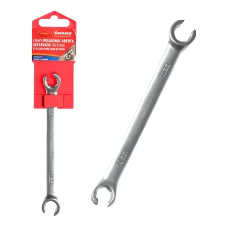 Chave Combinada Corneta Poligonal Aberta 10x11mm Aço Cromo Vanádio