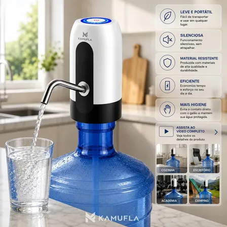 Bomba Elétrica Filtro Bebedouro De Garrafões Galão D Água Kamufla Branco Cor Branco Aparelho Para Tirar Agua Do Galão Bomba Elétrica Para Galão Extrator De Agua Galão 20l