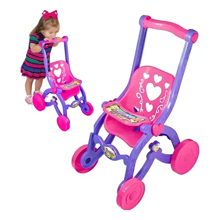 Carrinho de Boneca Infantil Lilás 4-8 Anos Brinquemix 43cm