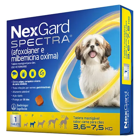 Nex Gard Spectra Cães 3,6-7,5kg Antipulgas e Carrapatos Tablete Mastigável