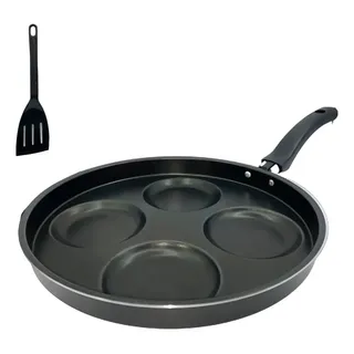 Frigideira Teflon 4 Ovos Antiaderente Com Espátula De Nylon Cor Preto