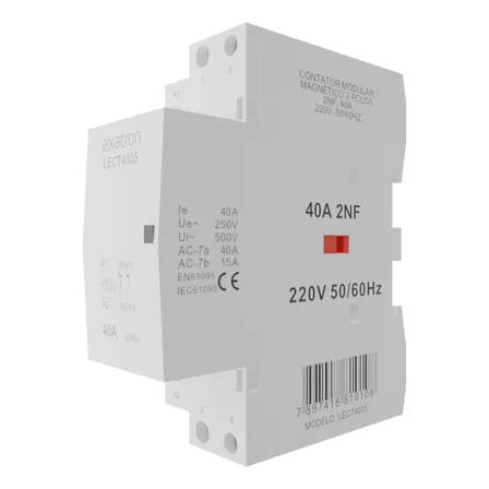 Contator Modular Bipolar 40a 2nf 2 Polos Contatora 220 Volts Exatron Lect4005 Trilho Din35 220v