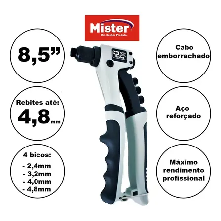 Rebitadeira Alicate Rebitador Profissional 3,2 Até 4,8mm
