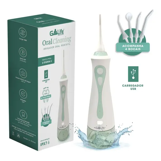 Irrigador Oral Portátil G-life 230ml 3 Níveis De Pressão Recarregável Branco E Verde 127/220v
