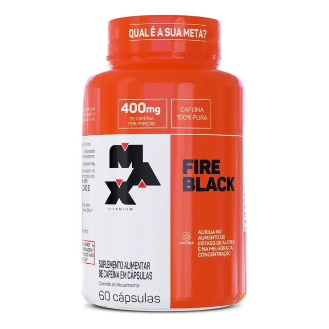 Fire Black 60 Cápsulas Caféina 100% Pura Termogenico Max Titanium Sabor Sem Sabor Sem Sabores