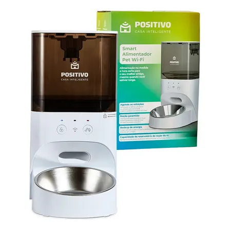 Comedouro Automático Smart Wi-fi Positivo Casa Inteligente 4l Para Pets, Com Programação E Voz 127/220v Branco