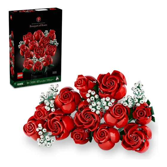 LEGO® Botanicals Buquê de Rosas 10328; kit de construção com 12 rosas e 4 ramos de mosquitinho; 18+