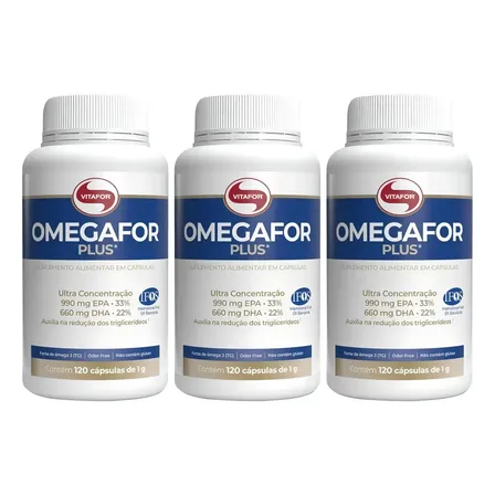 Ômega 3 Vitafor Omegafor Plus Kit de 3 Potes Com 360 Cápsulas Certificação IFOS