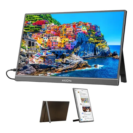 Monitor portátil de 17,3”, A1M ARZOPA monitor para jogos IPS 1080P FHD 103% sRGB Monitor para laptop com suporte embutido Tela externa HDMI USB C para PC Mac Telefone Xbox Switch PS5