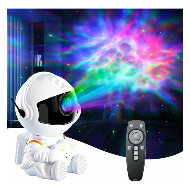 Projetor Astronauta De Galáxia E Estrelas Led Com Controle Remoto Usb Branco Preto 127/220v