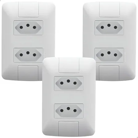 Kit 3 Tomada Tramontina 4x2 20a Dupla 2p+t 250v Aria Cor Branco