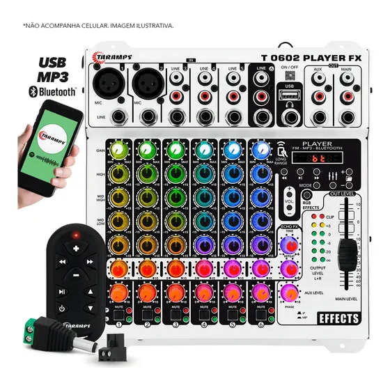 Mesa de Som Taramps T-0602 Player FX Multicolor de 6 Canais com Bluetooth e 78 Efeitos RGB