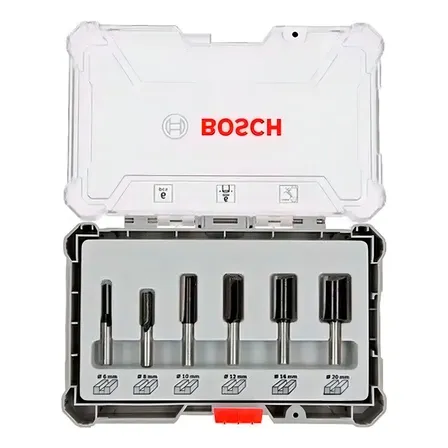 Jogo De Fresas Bosch 6 Pcs Reta Haste De 6mm
