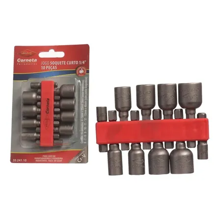 Soquete Canhão Curto Corneta Hexagonal Aço Cr-v 10pçs 4-13mm Furadeira Parafusadeira