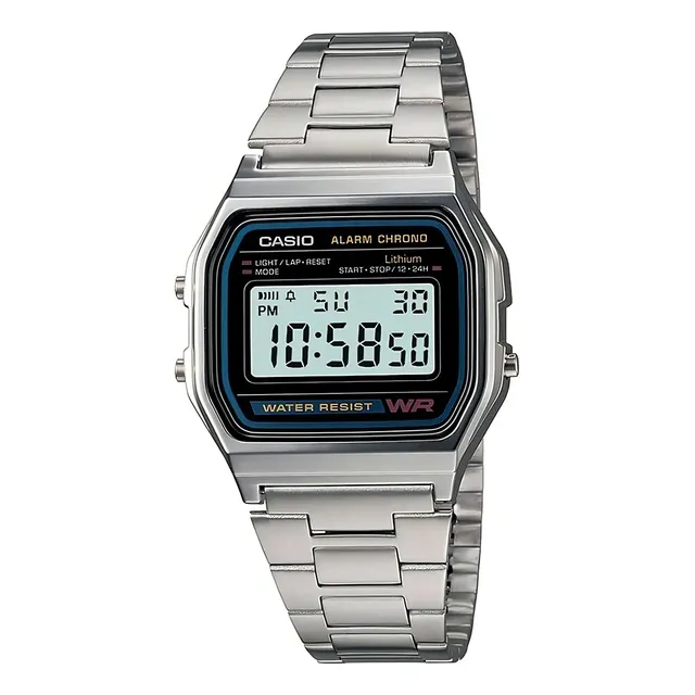 Relogio Casio Unissex Vintage Prata - A158wa-1df Correia Prateado Bisel Prateado Fundo P
