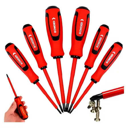 Kit Chaves De Fenda E Phillips Isoladas Para Eletricista Bomder, Com 6 Peças