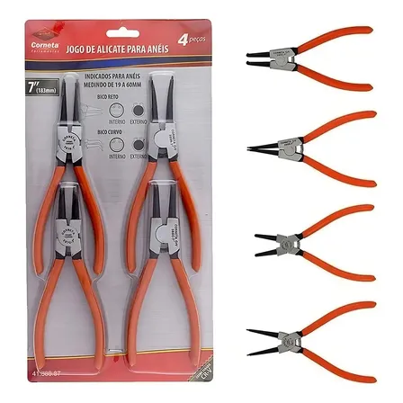 Kit Alicate Extrator De Anéis Corneta Bico Curvo E Reto 4 Peças