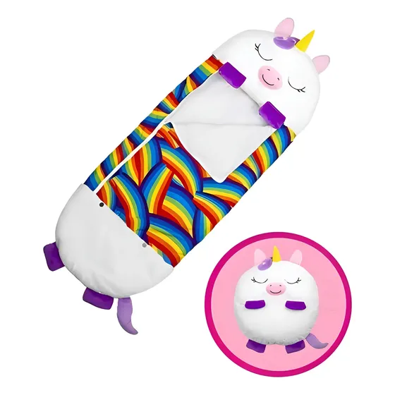Saco De Dormir Pelúcia Infantil 3 Em 1 Almofada Bichinhos Unicórnio Branco