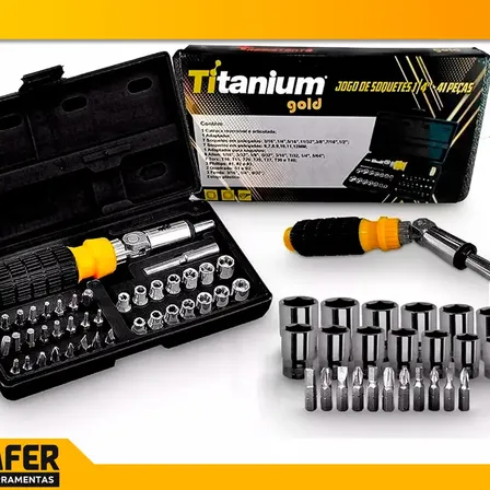 Maleta de Ferramentas Titanium 41 Peças Bits Fenda Soquetes Aço Catraca