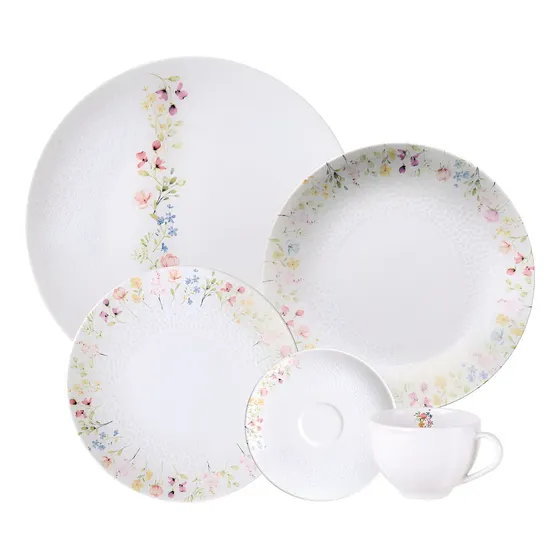 Aparelho de Jantar Artemis em Porcelana Decorada 20 Peças Tramontina Branco