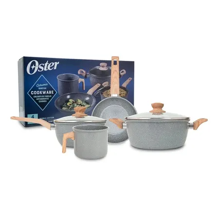 Jogo De Panelas Oster Marble Edition Com 4 Peças De Cerâmica Antiaderente Para Indução Cinza-escuro
