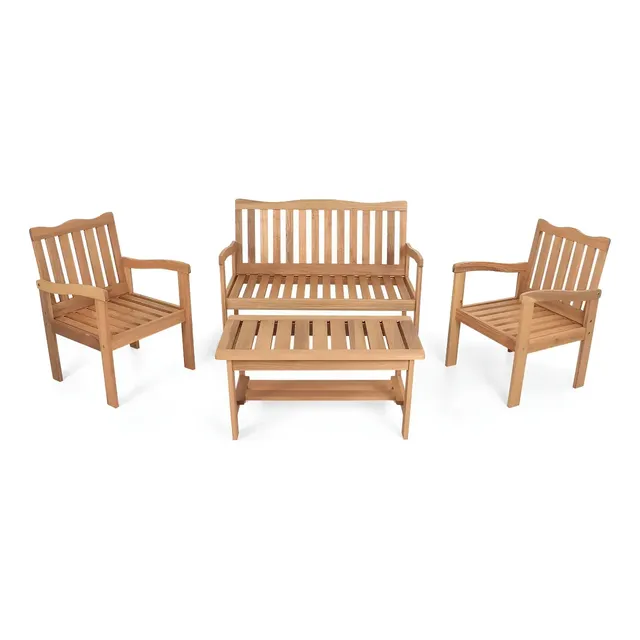 Conjunto Jardim Madeira Eucalipto 4 Peças Yescasa Mesa Centro Marrom