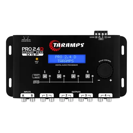 Processador De Audio Digital Taramps Pro 2.4D Equalizador 2 Entradas 4 Saidas 12v Crossover Som Automotivo 4 Vias