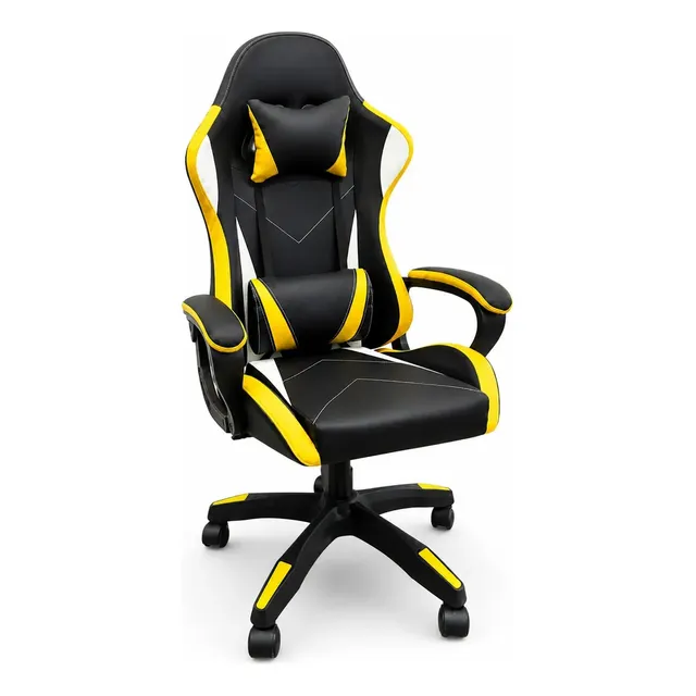 Cadeira De Escritório Gamer Python Fly Ergonômica Estofado Couro Sintético Reclinável Altura Ajustável Cor Amarelo