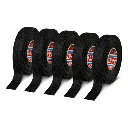 Kit 5 Fitas Tecido Isolante Chicote Automotivo Anti Chama 25m x 19mm Preta Tesa