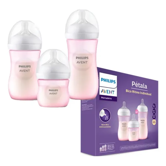 Kit 3 Unidades Mamadeiras Pétala 3.0 Cor Rosa ‎Philips Avent