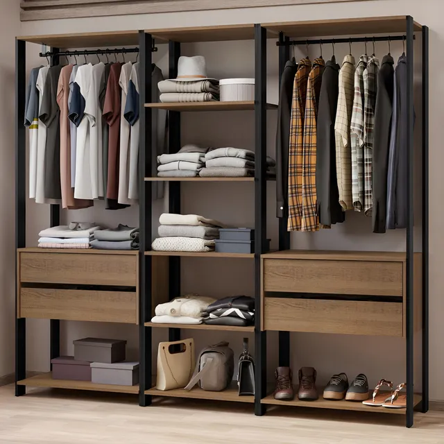 Guarda-roupa Closet Modulado Valencia 199cm Madesa Rp 02 Cor Rustic/preto Mddr0300027k Marrom/preto