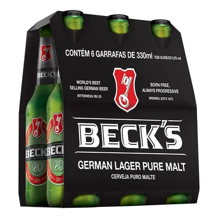 Cerveja Beck's Pilsner Garrafa 330ml - Pack Com 6 Unidades