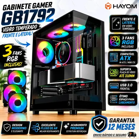 Gabinete Gamer Mid Tower Rgb Atx Em Vidro Temperado Gb1792 Preto