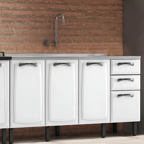Balcão de Cozinha Itatiaia New Premium de Aço 160 cm Branco com 4 Portas e 2 Gavetas