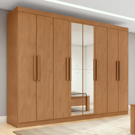 Guarda-Roupa Casal Móveis Lopas Easy Slim 8 Portas Espelho Marrom Moderno