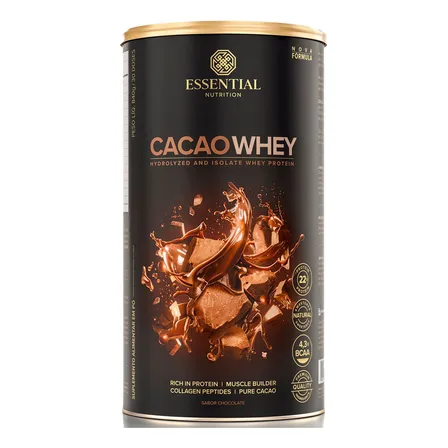 Cacao Whey Hidrolisado e Isolado Sabor Chocolate da Essential Nutrition 840g Com 30 Doses