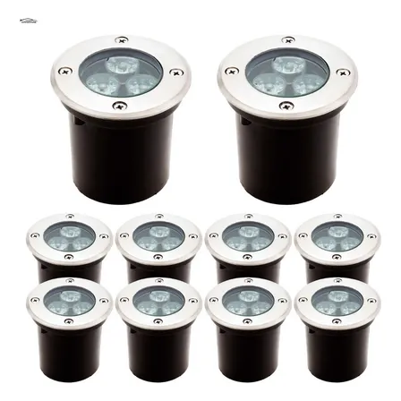 Kit 10 Balizador Spot Led Embutir Chao Piso Jardim 3w Cúpula Banco Quente Branco Quente