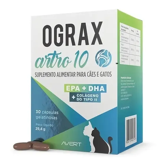 Ograx Artro 10 Suplemento Para Cães Ômega 3 Avert 30 Cápsulas